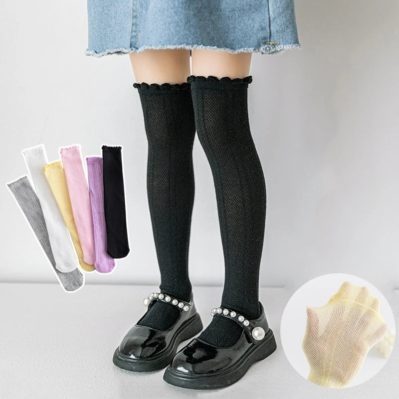 Baby Children Girl Cute Socks Black White Color Mesh Breathable School Uniform Sock Knee High Long Kids Socks