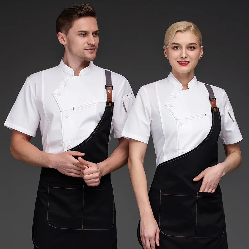 Chef Shirts Kitchen Uniforms Working Clothes For Men Bakery Bar Chef Jacket Apron Waterproof Restaurant Women Waitress Black