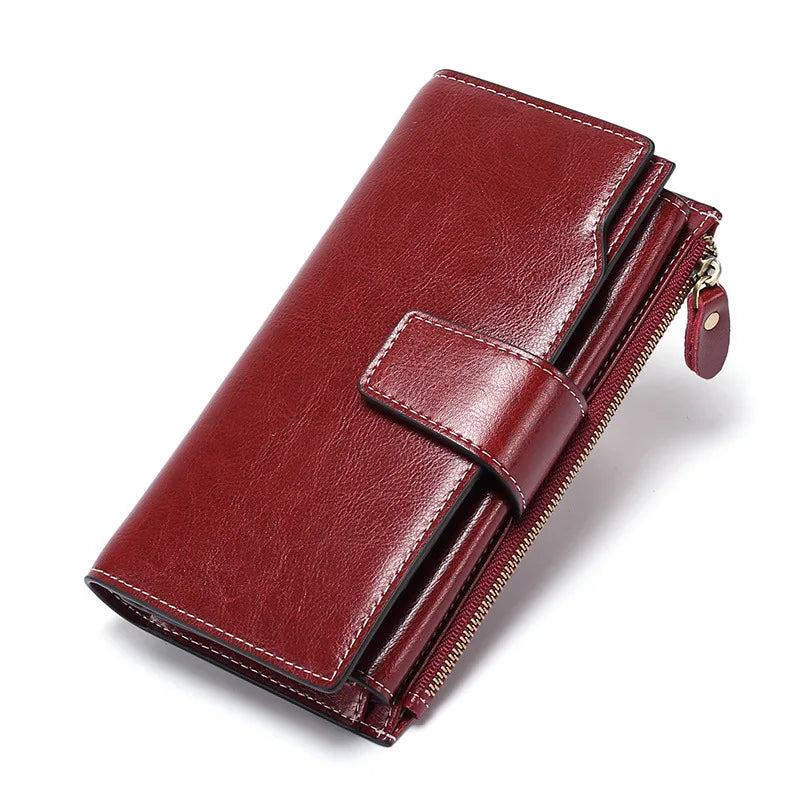 2024 New Rfid Long Women Wallets Clutch Zipper Coin Pocket Female Print Wallet Quality Card Holder Genuine Leather Women Purse