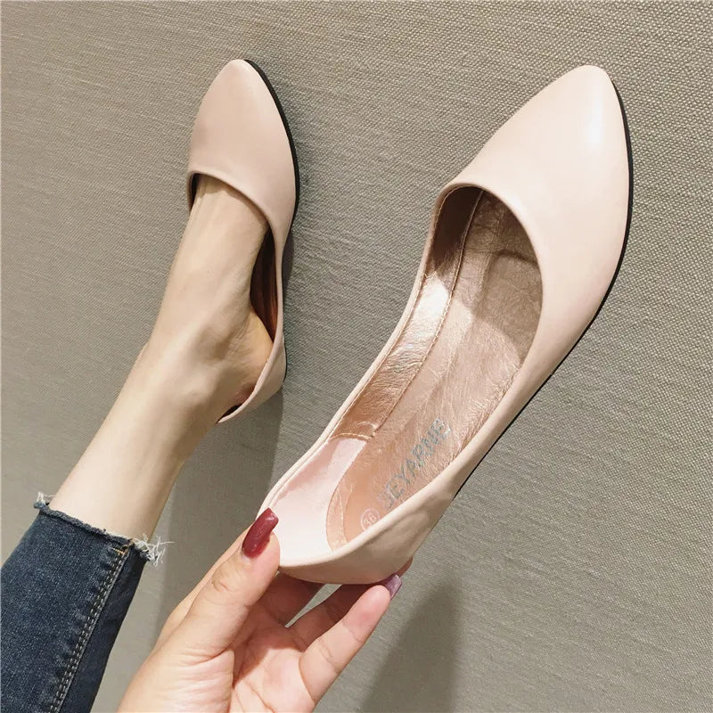 2023 Women's Shoes Leather Soft Sole Candy Shallow Mouth Single Shoes Flat Heel  Shoes Slip on Plus Size Mature Zapatos De Mujer