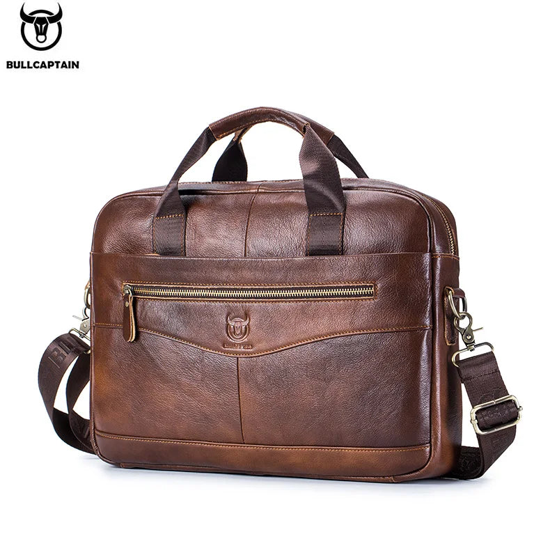 BULLCAPTAIN Leather 14″ Laptop Messenger Bag