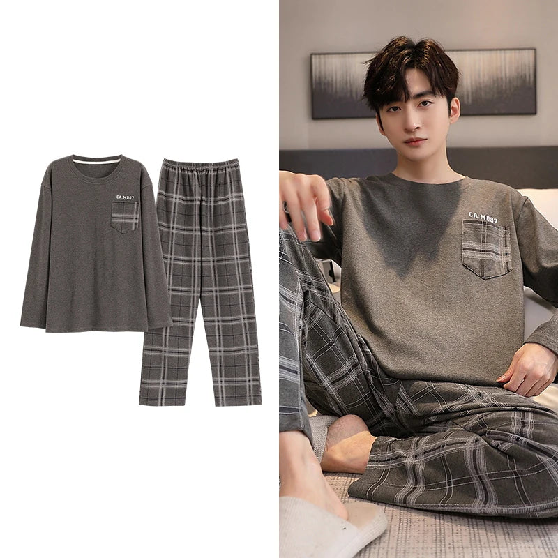 Deer Printing Elegant Pajamas Set for Man Autumn Winter Fashion New Soft Cotton Mens Loungewear Comfortable Sleepwear for Boy