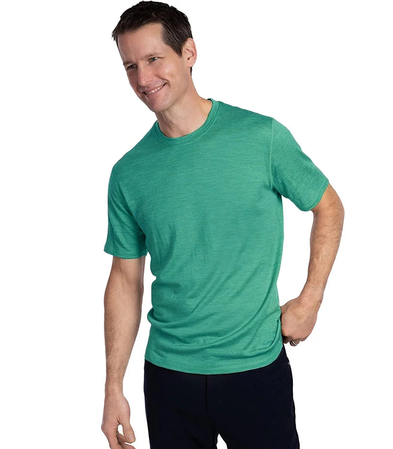 100% Merino Wool T-Shirt Men Short Sleeve Merino Shirts Sport Lightweight Base Layer Hiking Tshirt Soft Breathable Undershirt