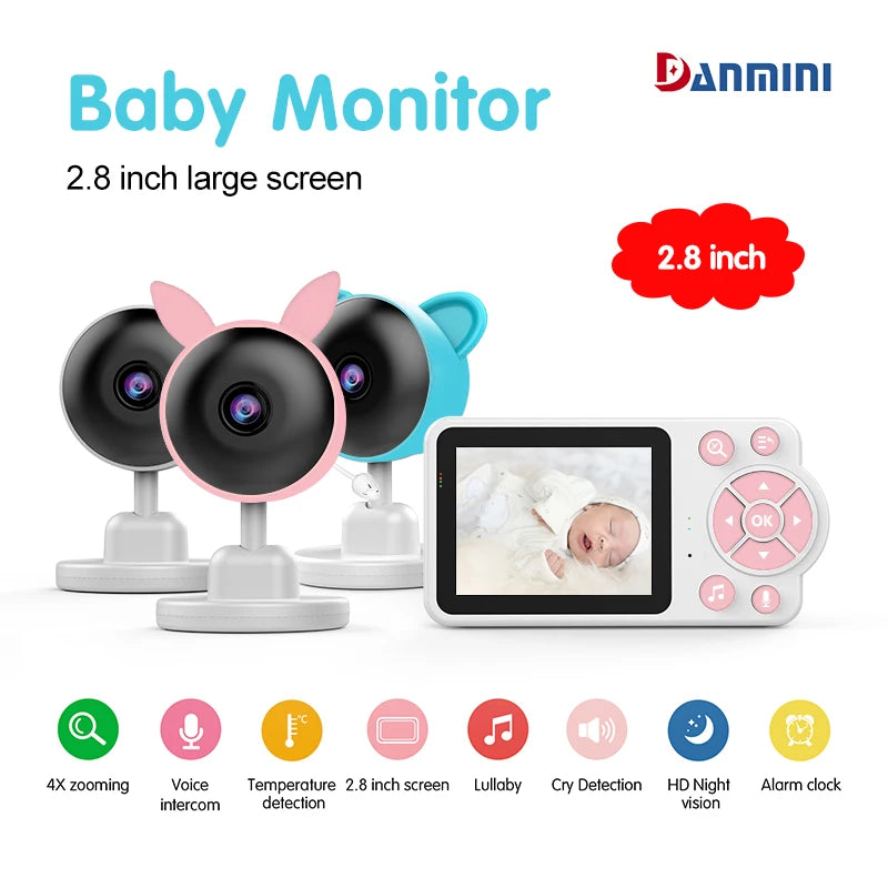 Damini 720p HD baby monitor IR night vision breastfeeding reminder temperature detection lullaby 2.4G wireless connection