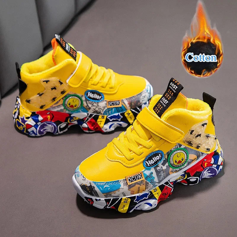 Size 26-37 Children Sports Sneakers for Girls Kid Cartoon Graffiti Pattern Casual Shoes Boys Basketball Shoe chaussures de sport