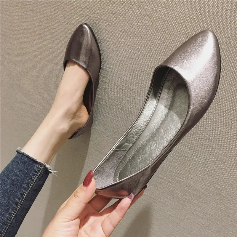 New Women's Shoes Bright Surface Soft Leather Comfortable Flat Shoes Pointed Solid Color Shallow Mouth Single Shoe Zapatos Mujer