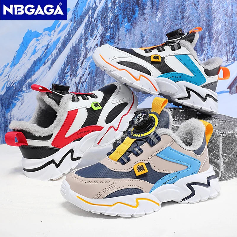 Winter Kids' Cotton Shoes For Boys Warm Plush Anti-slip Children Running Sneakers Outdoor Comfortable Casual Walking Shoes