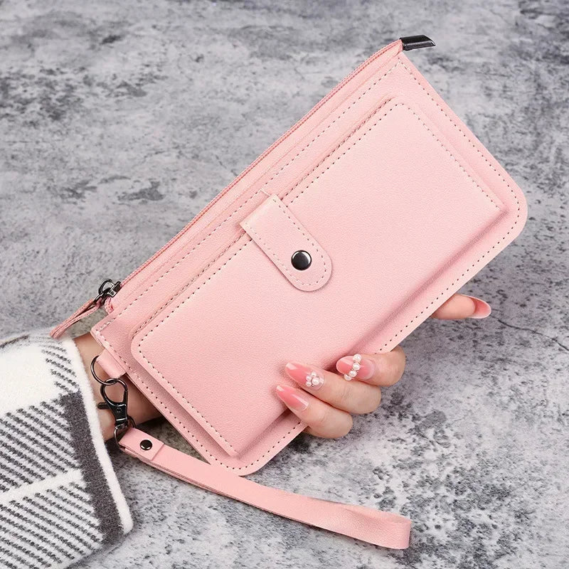 Fashion Women Wallets Simple Zipper Purses Black White Gray Red Long Section Clutch Wallet Soft PU Leather Money Bag