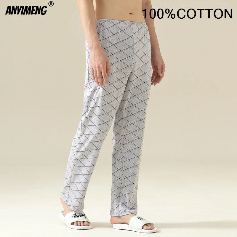 100% Cotton Mens Bottoms Autumn Spring Male Full Pants High Quality Plaid Pj Pants for Boy Sleeping Long Lingerie Man Sleepwear