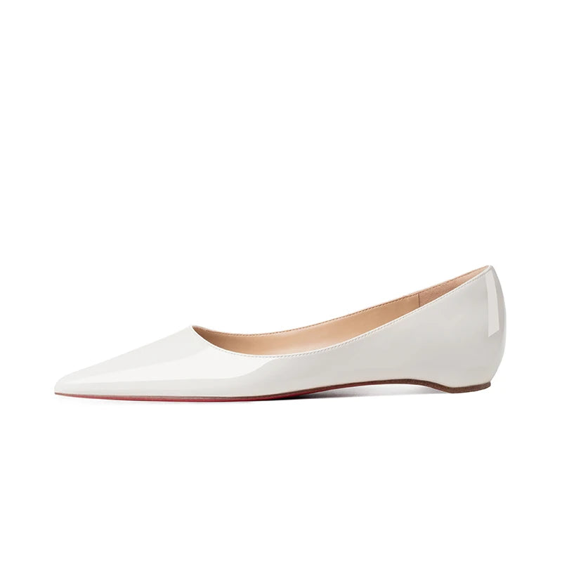 Genuine Leather Women's Flat Shoes 2024 Trend All Sheepskin Pointed Inside Increase The Height Red  Flat Sole Single Shoe Girl