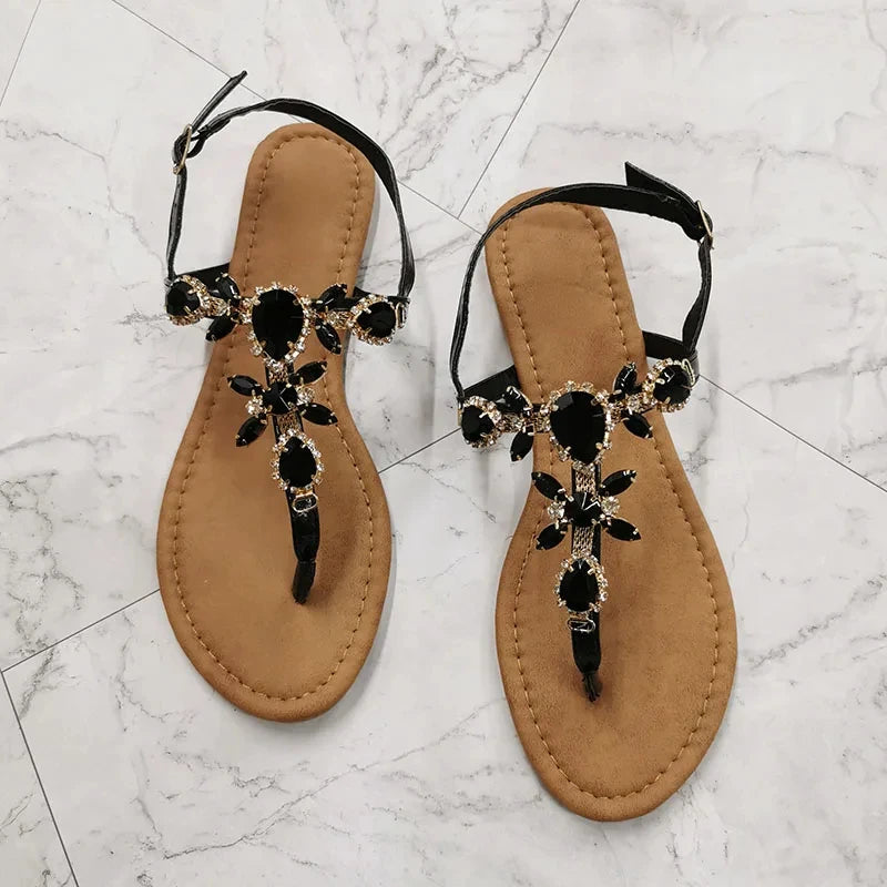 2024 Summer Fashion Women Sandals Rhinestone Decoration Simple and Comfortable Casual Buckle Woman Shoes Sandalias De Mujer