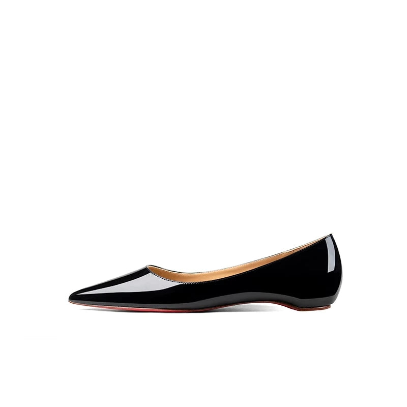 Genuine Leather Women's Flat Shoes 2024 Trend All Sheepskin Pointed Inside Increase The Height Red  Flat Sole Single Shoe Girl