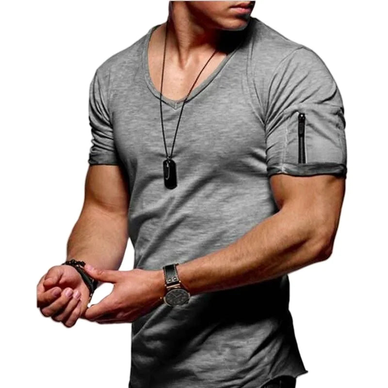 Summer Top Quality Hip Hop T Shirt Men Solid Color Design V-neck T-shirt Casual Classic Men's Clothing Tops Tee Shirt Men