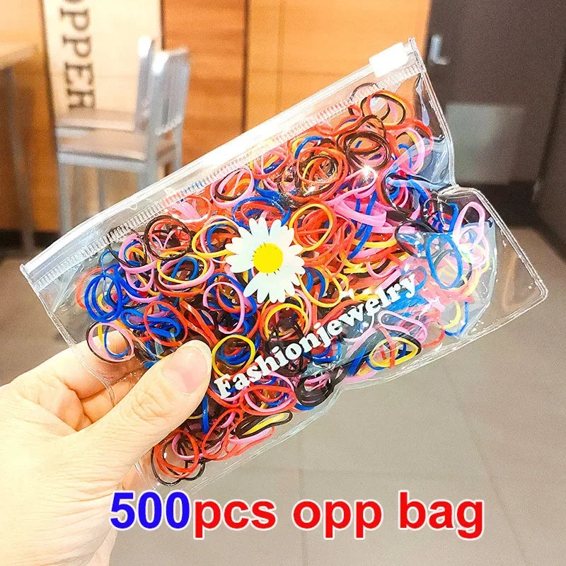 100/500Pcs Colorful Small Rubber Band Scrunchie Girls Elastic Rubber Band Ponytail Holder Hair Children Accessories Hair Ties