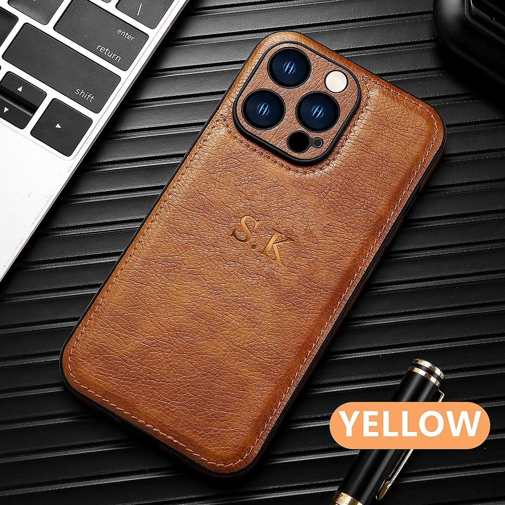 Case For iPhone 15 16 14 13 12 11 Pro Max Personalized Leather Custom Name Initials Case For Samsung Galaxy S24 S23 S22 Ultra