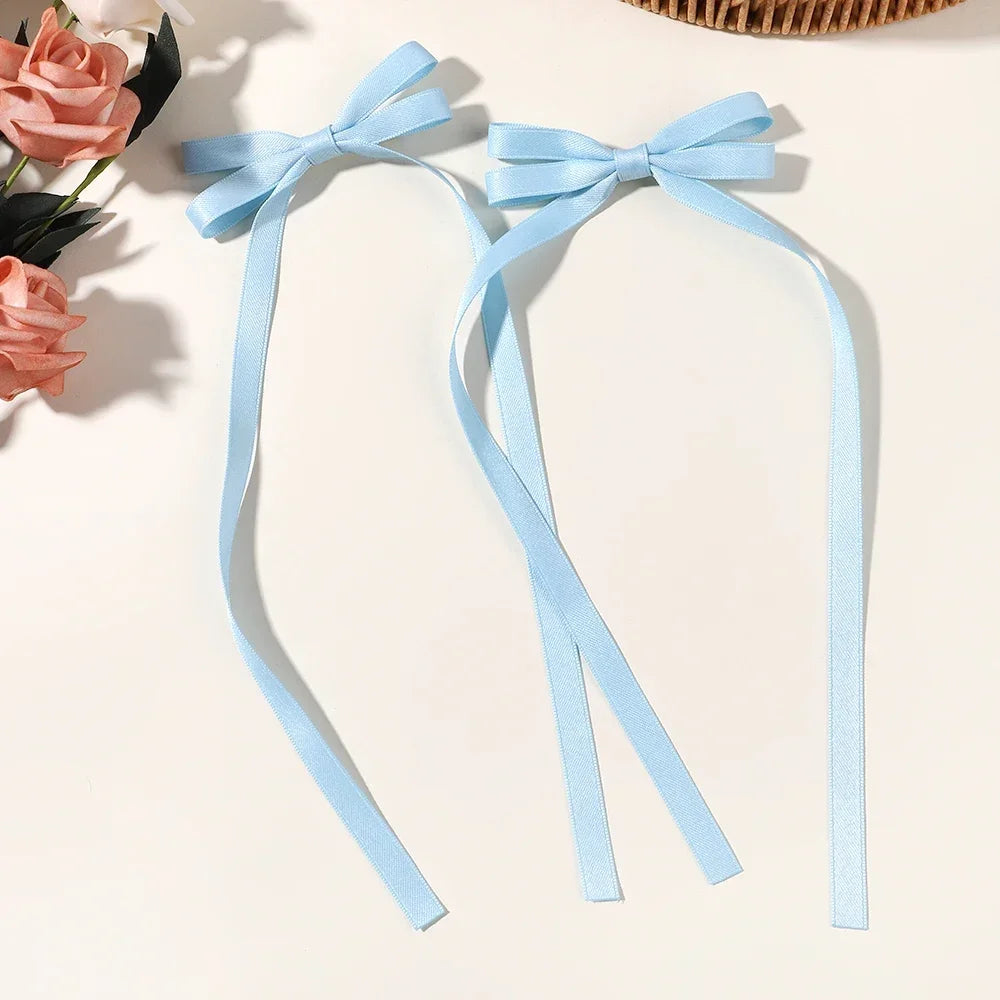 2pcs Ins Style Ribbon Bow Headband Long Tassel Hair Clip Women's Hair Accessories Girls Christmas Party  kids accessories