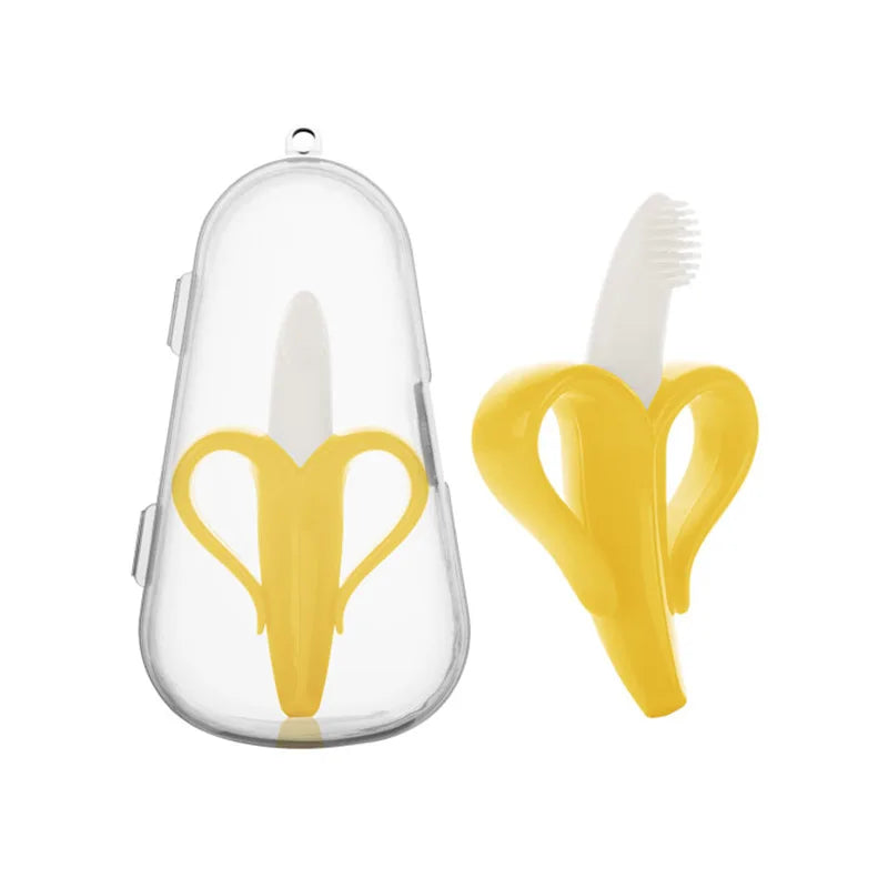 Boxed Children's Banana Teether Molar Sticks Bites Food Grade Silicone Fruit Teether Baby Training Toothbrush Dropshipping