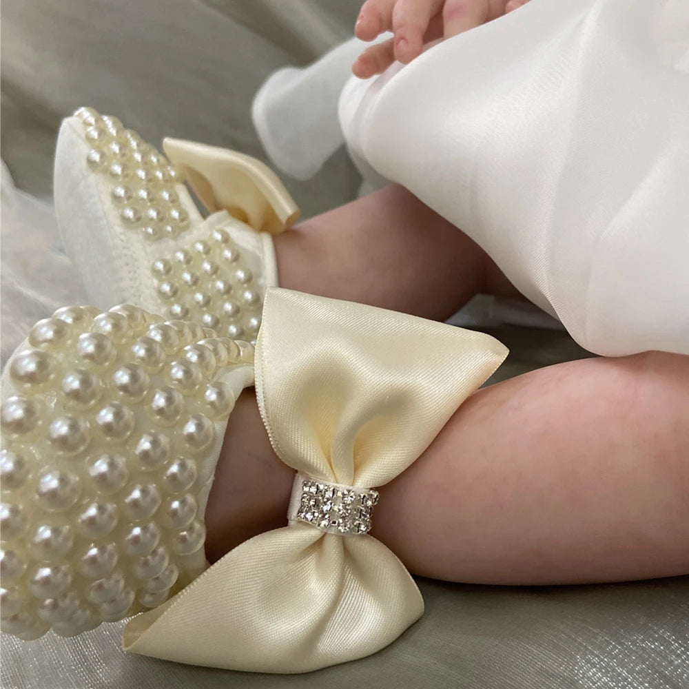 Dollbling Sparkle Pearly Baby Shoes and Headband Newborn Pacifier Gift Set Ivory Bead Designer Brand 0-1Y Girl Crib Ballet Shoes