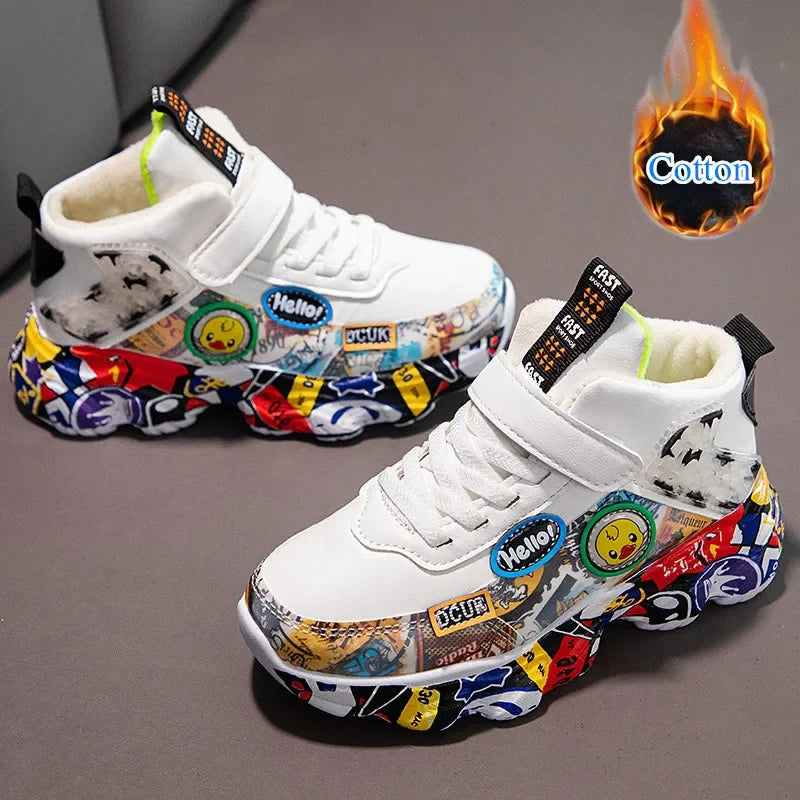 Size 26-37 Children Sports Sneakers for Girls Kid Cartoon Graffiti Pattern Casual Shoes Boys Basketball Shoe chaussures de sport