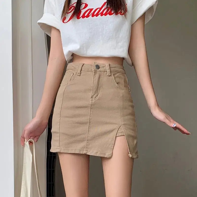 Split Denim Skirts Women High Waist Elastic Sexy Slim Mini Skirt Summer Fashion Female Casual Bottoms Vintage Female Y2k Clothes