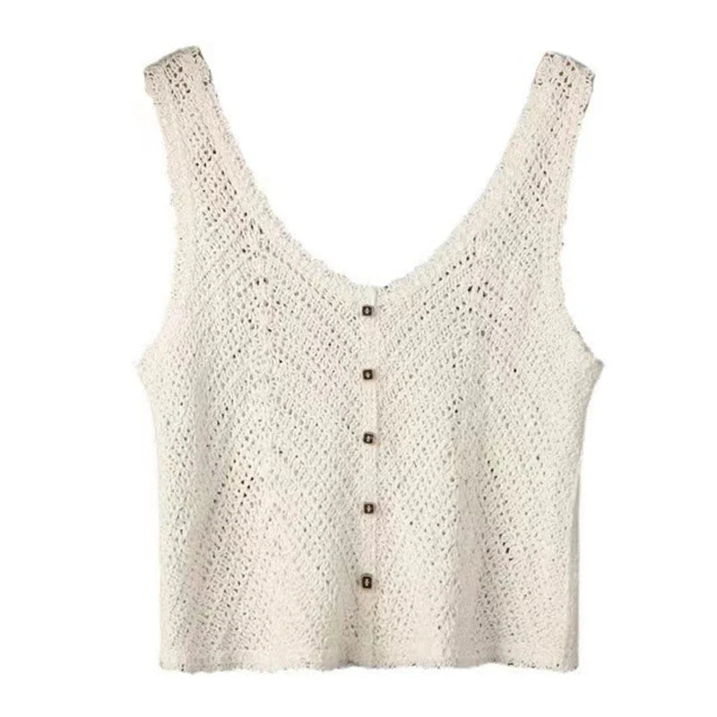 Women's Knit Tank Tops Comfortable Sleeveless Camis Tops Summer Crocheted Camisole Hollow Sling Short Tops for Daily Ins