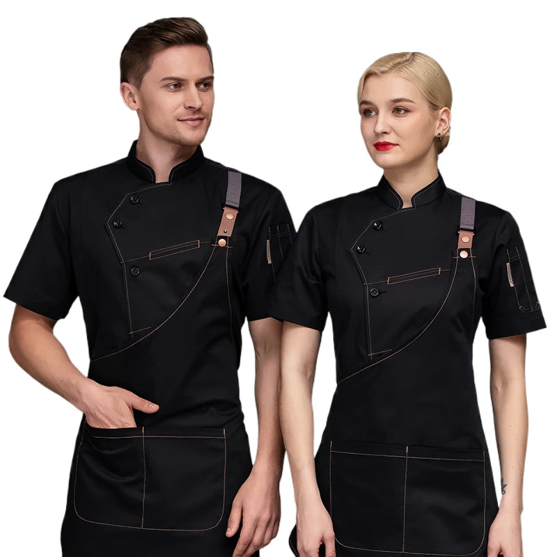 Chef Shirts Kitchen Uniforms Working Clothes For Men Bakery Bar Chef Jacket Apron Waterproof Restaurant Women Waitress Black