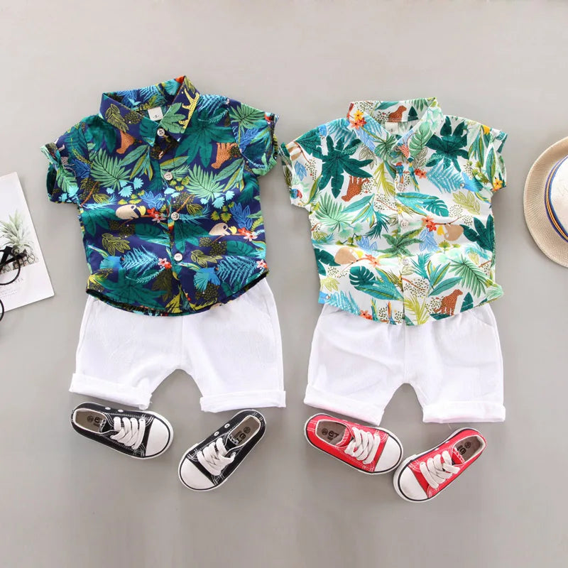 Baby Boy Clothes Baby Clothes 0-5 Years Old Summer Short-Sleeved Shorts Suit Baby Printed Shirt Casual Shorts Two-Piece Suit