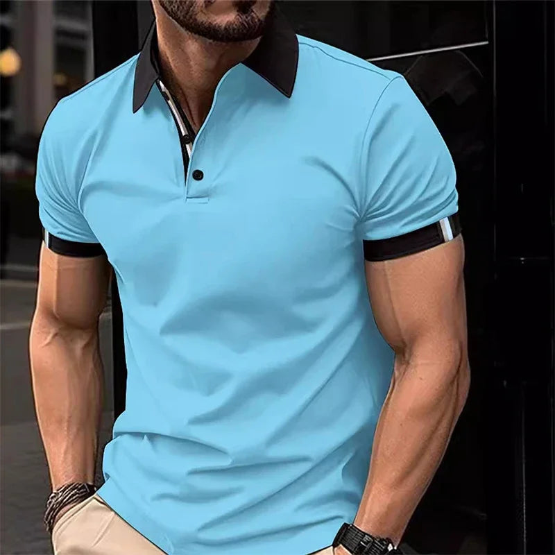 Summer Men's Casual Polo Shirt Lapel Fashion Color Matching T-shirt Business Casual Shirt Office Commuter Sports Top S-XXXL