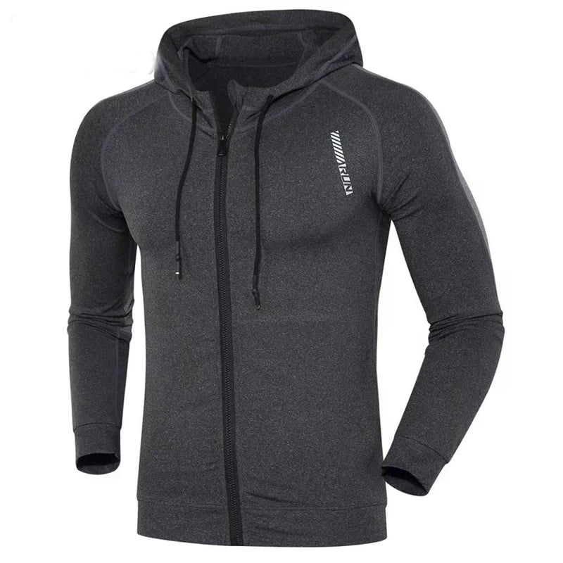 Compression Elastic Hoodies Men Sports Coats Running Fitness Hooded Gym Training Sportswear with Zipper Bodybuilding Sweatshirts