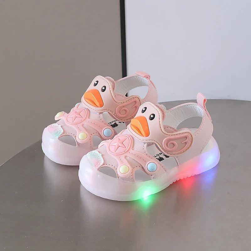 Little Duck Light-up LED Sandals for First Walker Anti-kick Baby Shoes for 0-3 Years Old Prewalker Soft Sole Cartoon for Girl