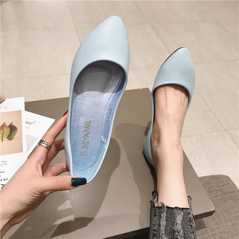 2023 Women's Shoes Leather Soft Sole Candy Shallow Mouth Single Shoes Flat Heel  Shoes Slip on Plus Size Mature Zapatos De Mujer