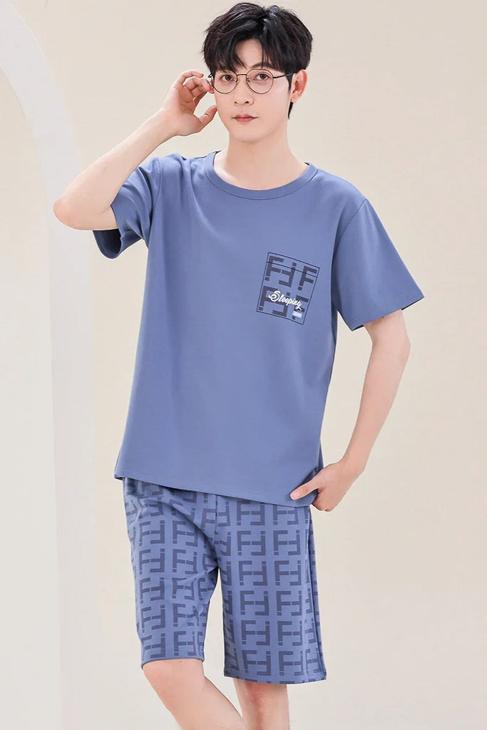 Sleepwear Set for Man Summer 2023 New Knitted Cotton Lounge Wear V Neck Leisure Home Suit Plus Size 4xl Two Piece Pajama Set Men