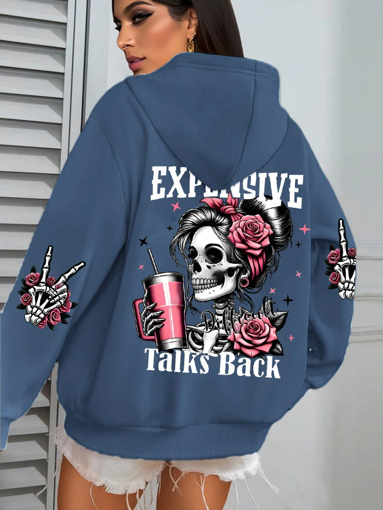 Expensive Talks Back Funny Printing Womens Hoodie Loose Multicolor Pullovers Fleece Autumn Sportswear Casual Pocket Hoody