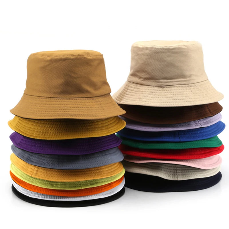 Summer New Cotton Black Solid Color Double Sided Simple Bob Hip Hop Bucket Hat Men's Women's Panama Beach Fishing Casual Sun Cap