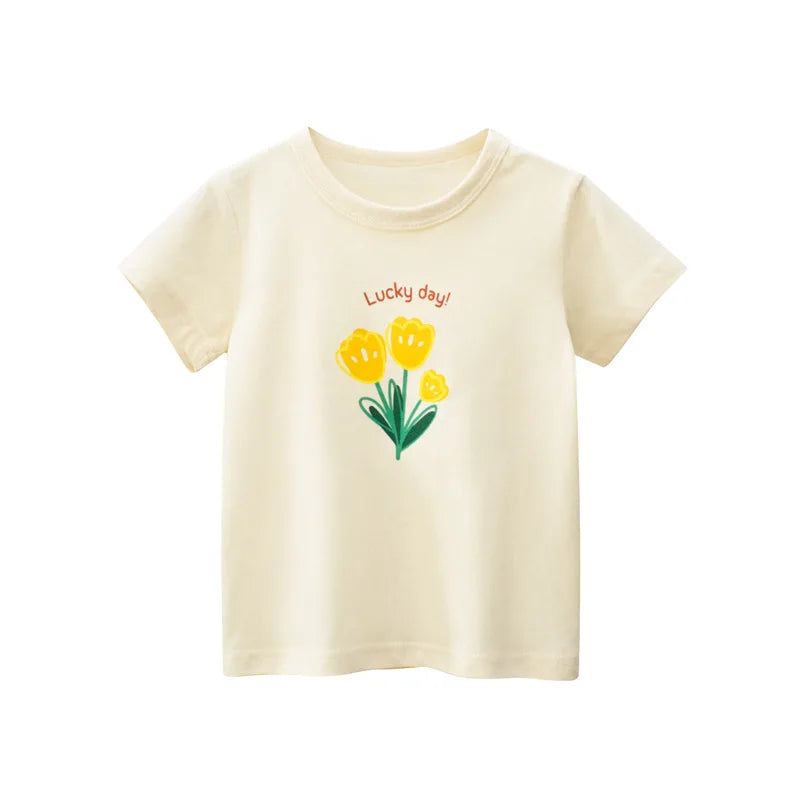 2024 Summer 2-8 Years Kids Girl Shorts Sleeve T-shirts Printed Little Girl Top Baby Girl T Shirts Children Toddler Girl Clothes