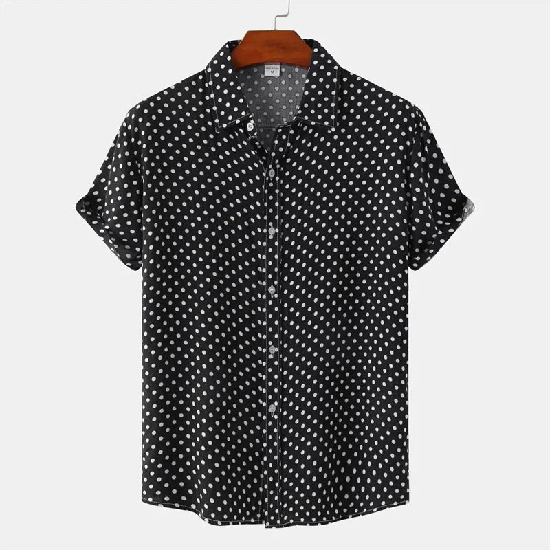 New Solid Colored Dots Hawaiian Shirt Men Casual Short Sleeves Summer 3d Printed Button Blouse Tops Party Street Button Shirts