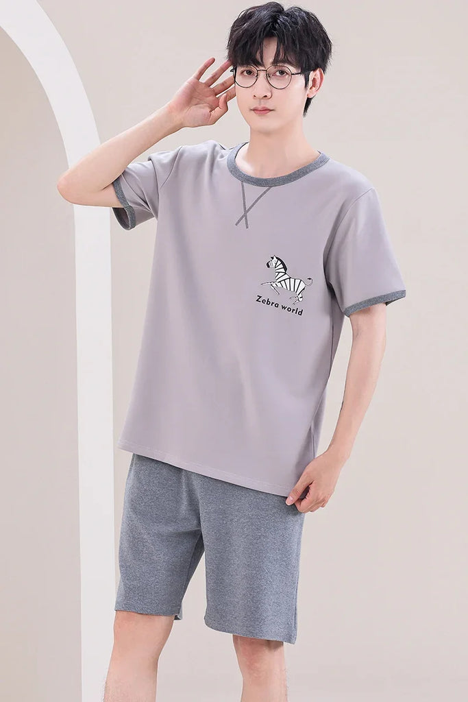 Sleepwear Set for Man Summer 2023 New Knitted Cotton Lounge Wear V Neck Leisure Home Suit Plus Size 4xl Two Piece Pajama Set Men