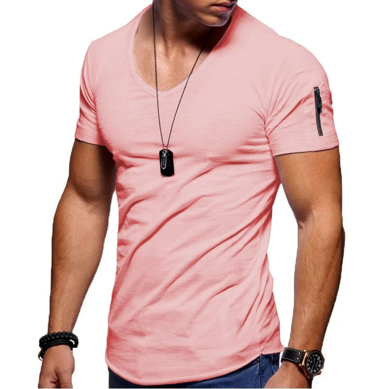 Summer Top Quality Hip Hop T Shirt Men Solid Color Design V-neck T-shirt Casual Classic Men's Clothing Tops Tee Shirt Men