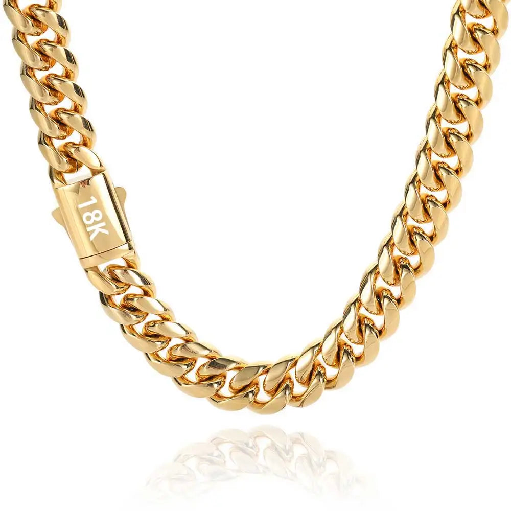 Stainless Steel Gold Cuban Link Chain, 8–14mm