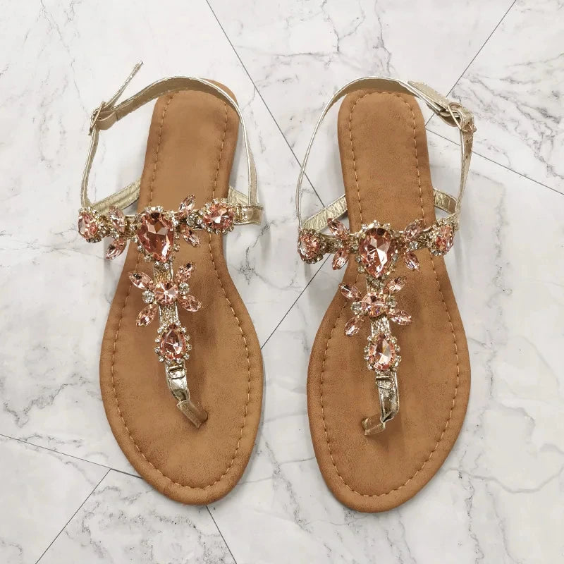 2024 Summer Fashion Women Sandals Rhinestone Decoration Simple and Comfortable Casual Buckle Woman Shoes Sandalias De Mujer