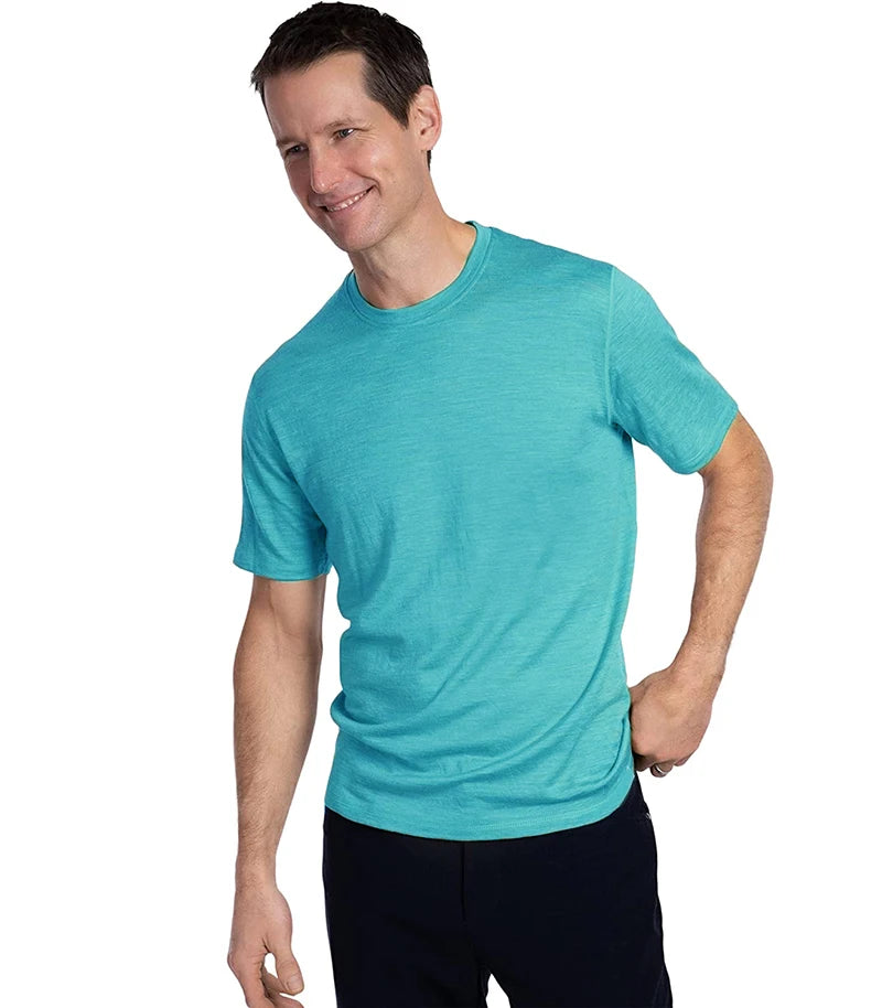 100% Merino Wool T-Shirt Men Short Sleeve Merino Shirts Sport Lightweight Base Layer Hiking Tshirt Soft Breathable Undershirt