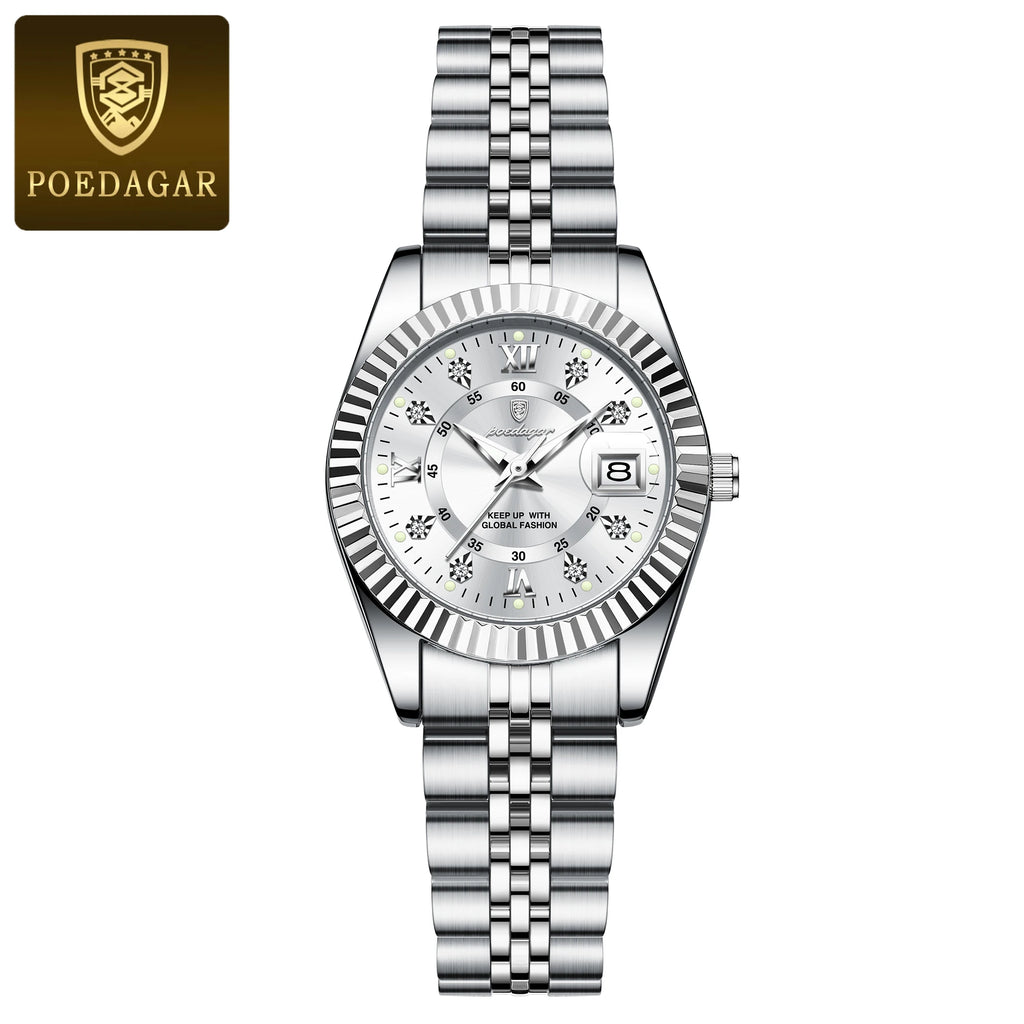 POEDAGAR Luxury Elegant Watch for Women Waterproof Luminous Date Ladies Watch Stainless Steel Quartz Women's Watches Girl Reloj