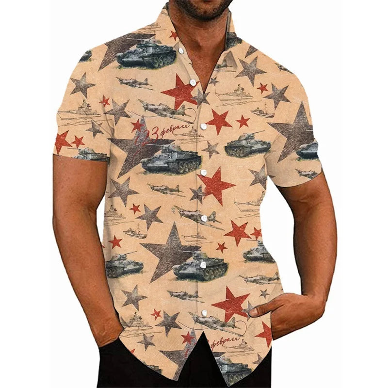 3D Printed Fighter Plane Pattern Hawaiian Shirts For Men Short Sleeve Casual Button Shirt Tops Mens Hip Hop Shirts Streetwear