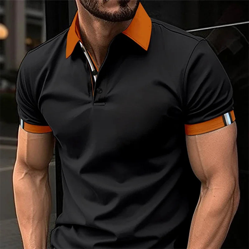 Summer Men's Casual Polo Shirt Lapel Fashion Color Matching T-shirt Business Casual Shirt Office Commuter Sports Top S-XXXL