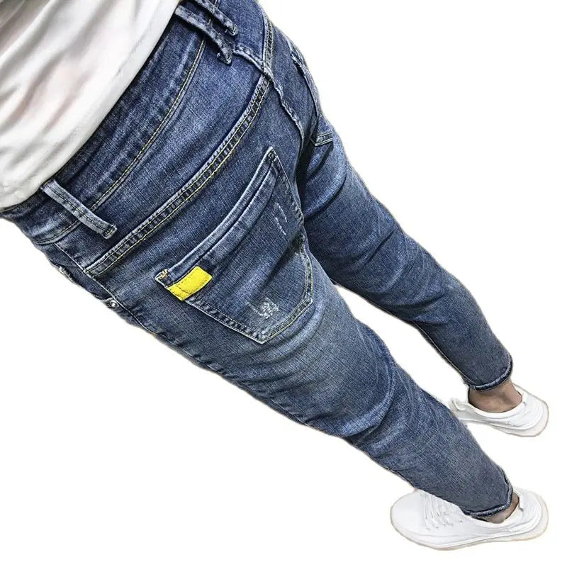 Wholesale 2022 Fashion Casual Students Social Spirit Guy Personality Skinny Jeans Men Trendy Men's Brand Slim Feet Pants Tights