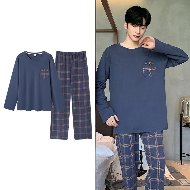 Deer Printing Elegant Pajamas Set for Man Autumn Winter Fashion New Soft Cotton Mens Loungewear Comfortable Sleepwear for Boy