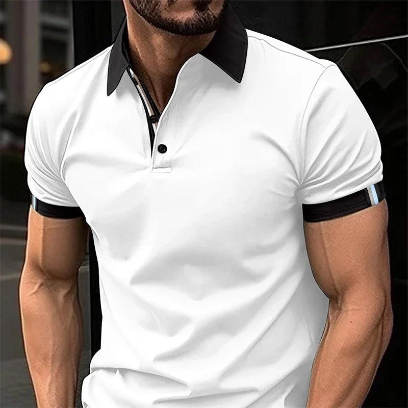 Summer Men's Casual Polo Shirt Lapel Fashion Color Matching T-shirt Business Casual Shirt Office Commuter Sports Top S-XXXL