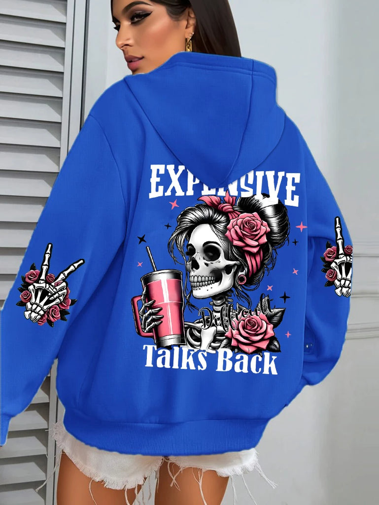 Expensive Talks Back Funny Printing Womens Hoodie Loose Multicolor Pullovers Fleece Autumn Sportswear Casual Pocket Hoody