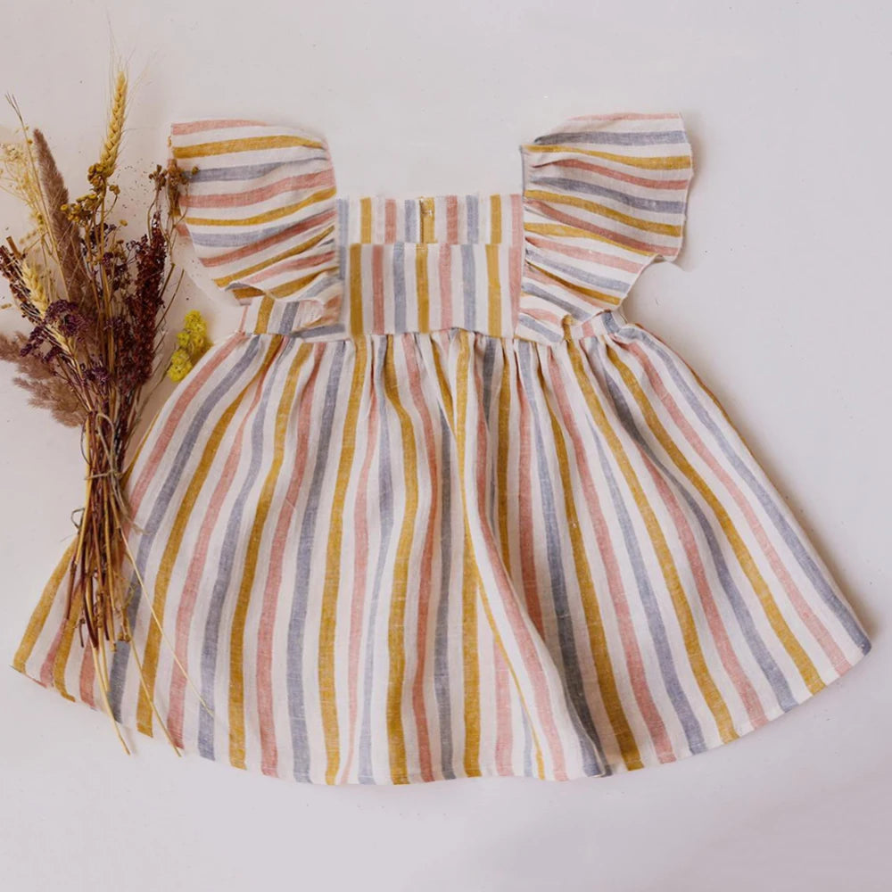 Baby Dresses Linen Cotton Summer Girls Clothes Princess Dress 1st Birthday Party For 0-3Years Girl Infant Toddler Girls Clothing