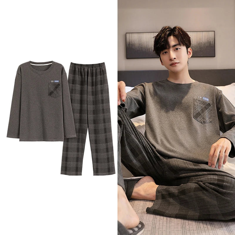 Deer Printing Elegant Pajamas Set for Man Autumn Winter Fashion New Soft Cotton Mens Loungewear Comfortable Sleepwear for Boy